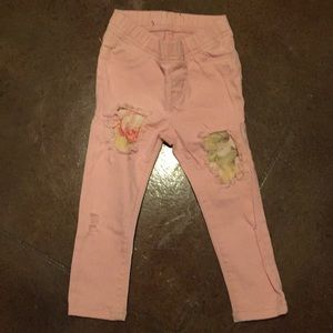2T distressed floral patch jeans
